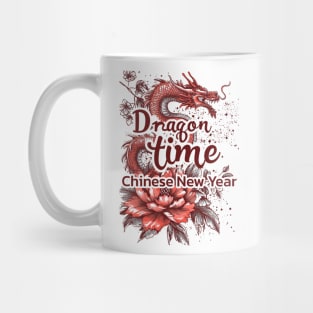 Dragon Time: Red Dragon Doodle with Floral Flourish Mug